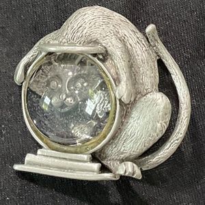 Vintage JJ Jonette Pewter Cat in Fishbowl Pin